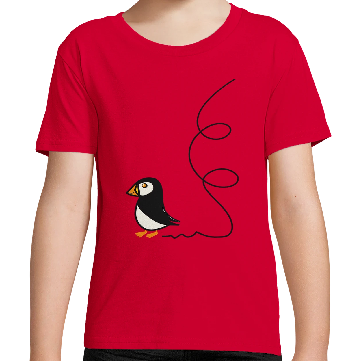 Red Organic Puffin Kids T-Shirt UK | Hand-drawn in Scotland