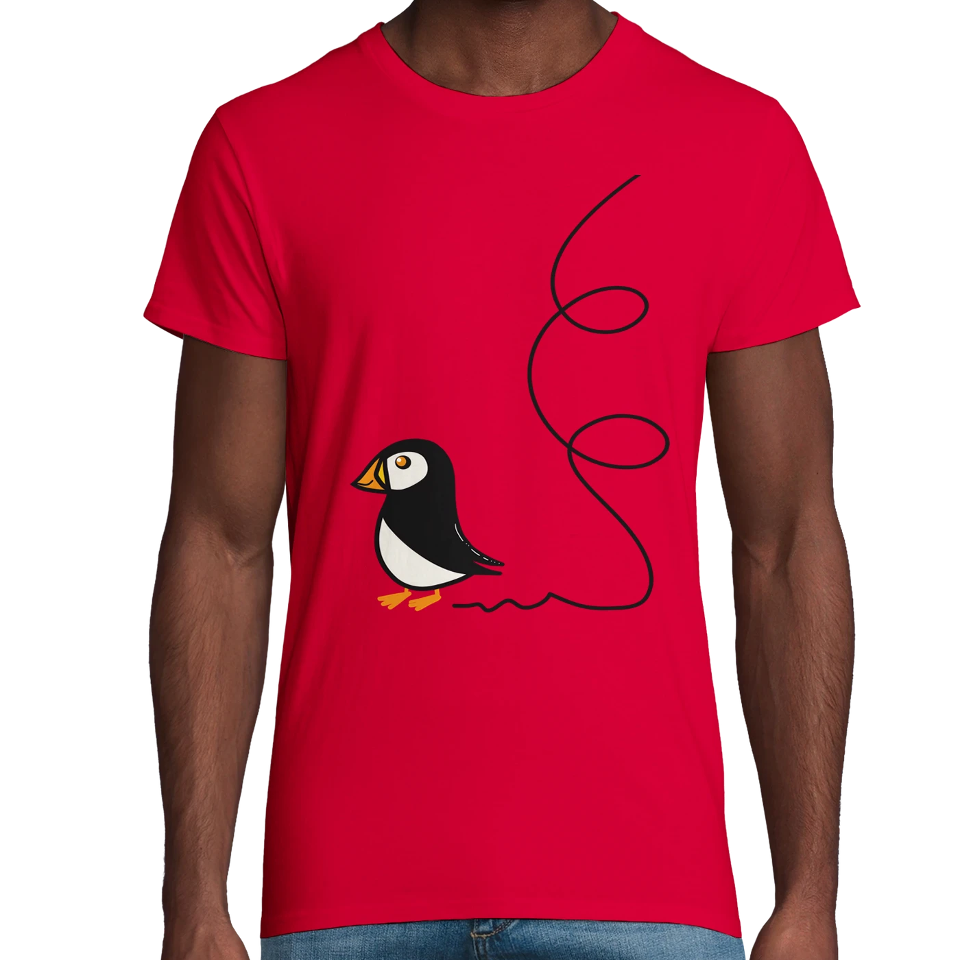 Red Organic Puffin Adult T-Shirt UK | Hand-Drawn in Scotland