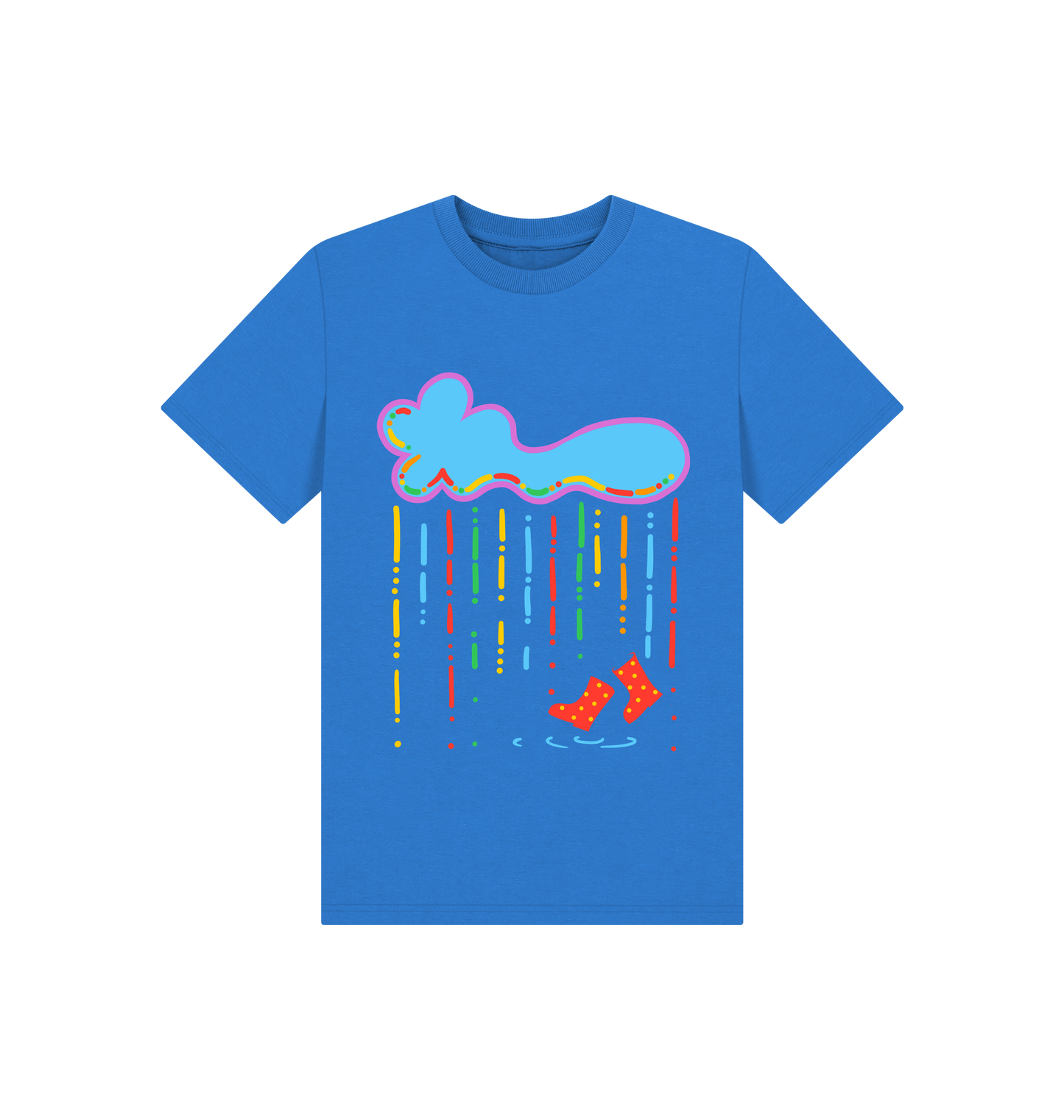 Bright Blue Printed Kids T-Shirt Front