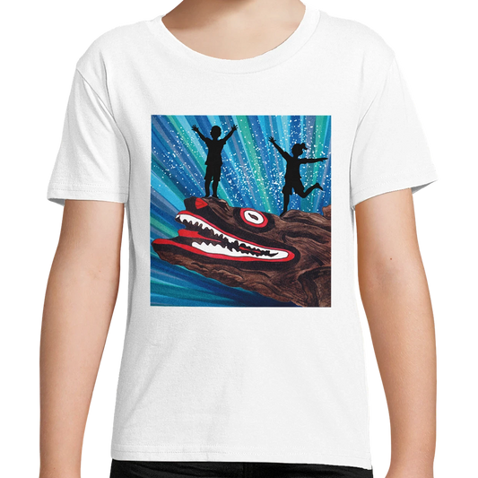 White Organic Mllport Crocodile Rock Night Kids T-Shirt UK | Hand-drawn in Scotland